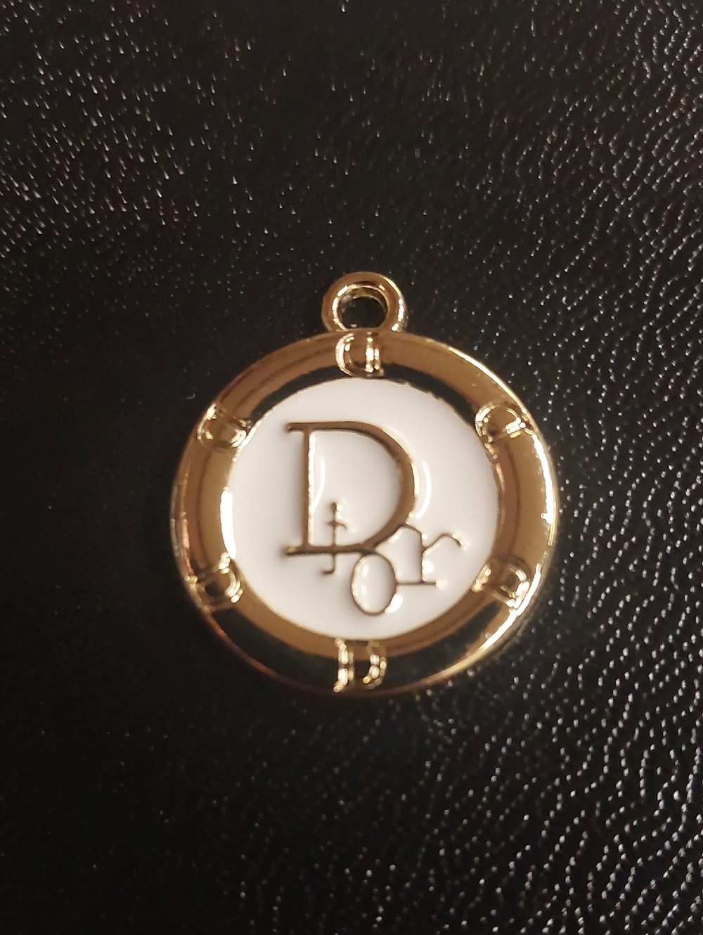 DD Gold and White Round Logo Pendant Necklace Charm